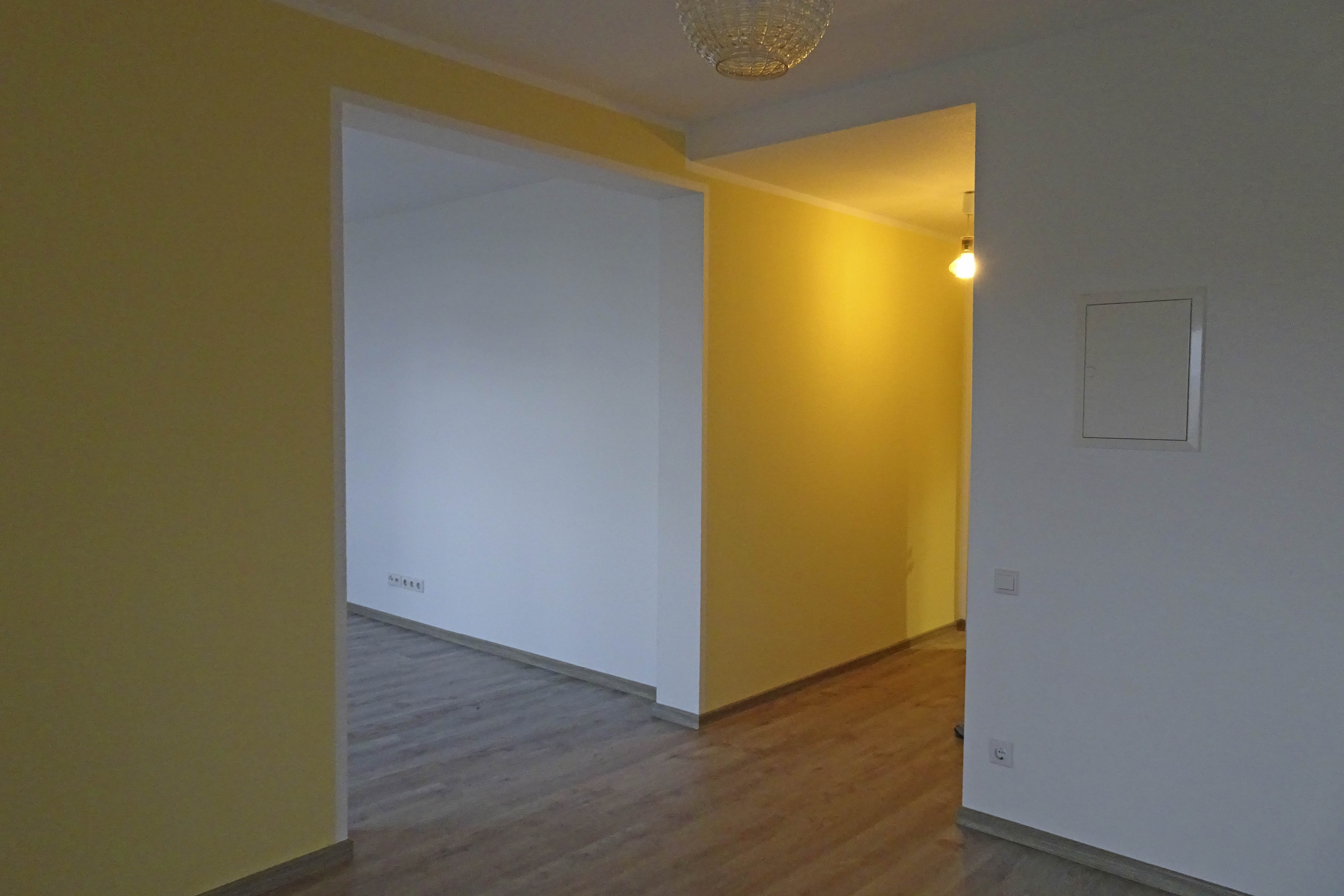 leere Wohnung mit Blickrichtung Flur und Wohnzimmer