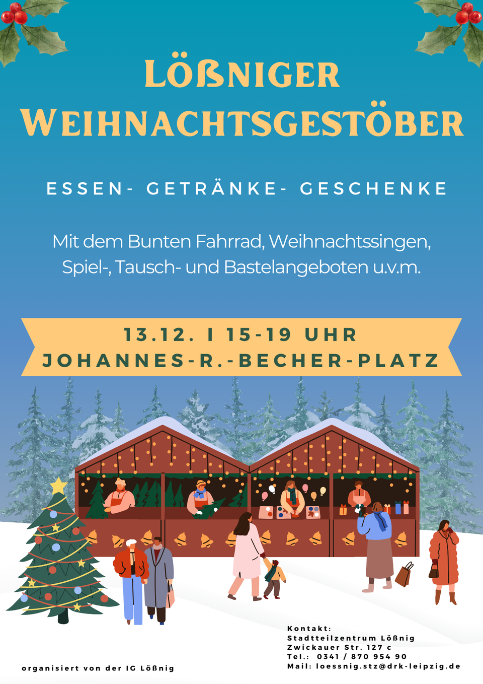 Weihnachtsmarkt mit Ständen - Plakat 